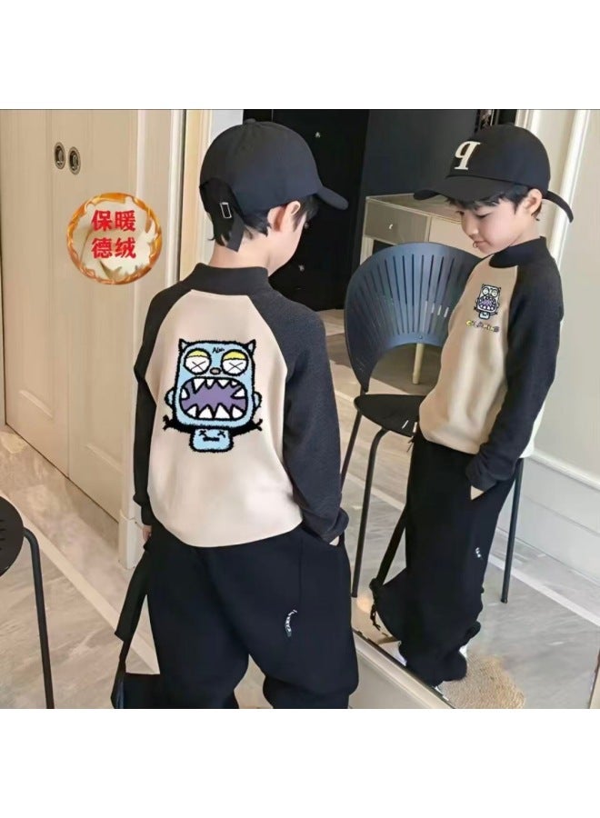 Boys' Thermal Base Layer Shirt Children's Autumn And Winter New Style Cartoon T-shirt For Older Boys Fashionable And Stylish Top - Image 1