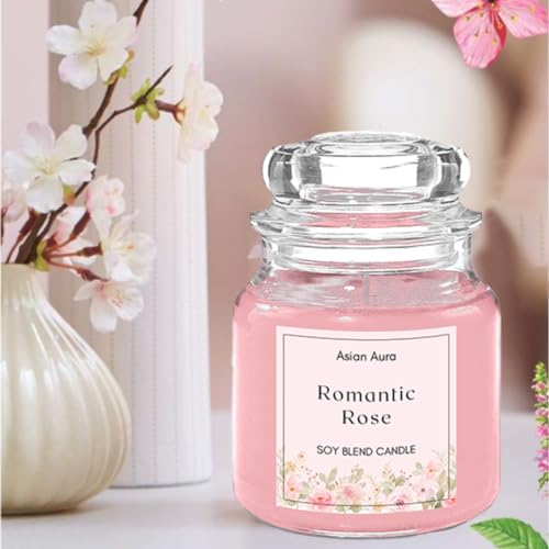 Asian Aura Rosy Romance Highly Fragranced Jar Candle - Approx. 70gms Wax (Pack of 1) - Enhance Your Home with Romantic Fragrance for Festive Decor and Tranquil Ambiance - Image 1
