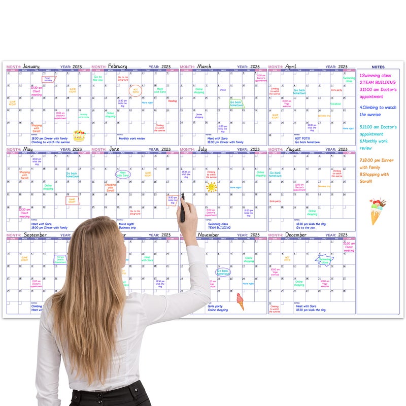 BooQool Large Dry Erase Calendar for Wall â€“ Undated Yearly Wall Calendar Dry Erase, 37" x 58", 12-Month Erasable & Reusable Laminated Wall Calendar, Dry Erase Wall Calendar for Home, Office and School - Image 1