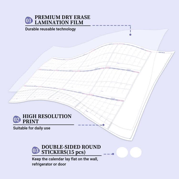 BooQool Large Dry Erase Calendar for Wall â€“ Undated Yearly Wall Calendar Dry Erase, 37" x 58", 12-Month Erasable & Reusable Laminated Wall Calendar, Dry Erase Wall Calendar for Home, Office and School - Image 5