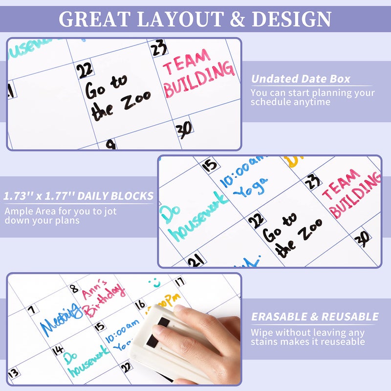BooQool Large Dry Erase Calendar for Wall â€“ Undated Yearly Wall Calendar Dry Erase, 37" x 58", 12-Month Erasable & Reusable Laminated Wall Calendar, Dry Erase Wall Calendar for Home, Office and School - Image 4
