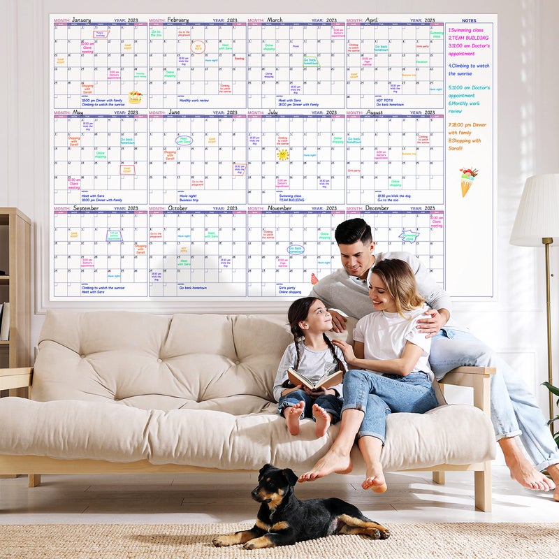 BooQool Large Dry Erase Calendar for Wall â€“ Undated Yearly Wall Calendar Dry Erase, 37" x 58", 12-Month Erasable & Reusable Laminated Wall Calendar, Dry Erase Wall Calendar for Home, Office and School - Image 2