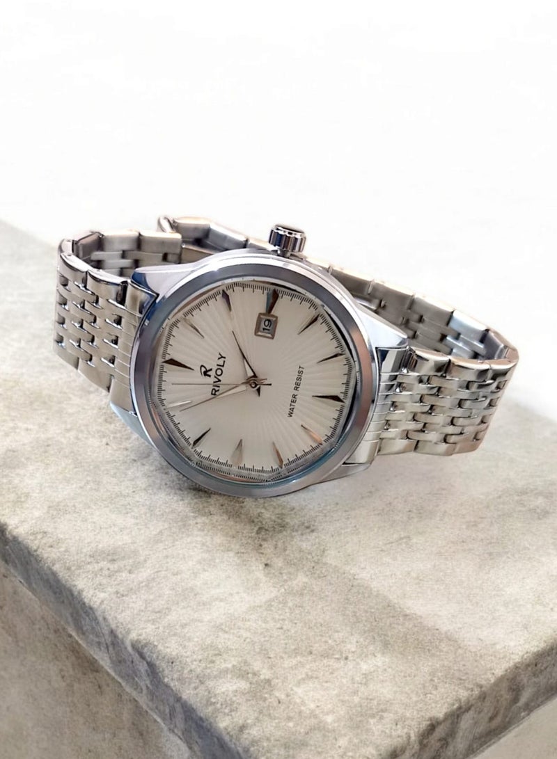 ريفولي ساعة يد للرجال من الستانلس ستيل بعرض انالوج وحركة كوارتز وعرض التاريخ، سهلة القراءة بتصميم عصري مقاوم للماء، ساعة يد كلاسيكية فاخرة بواجهة كبيرة - Image 2