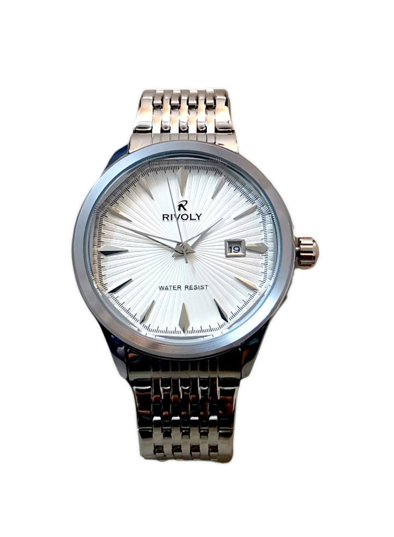 ريفولي ساعة يد للرجال من الستانلس ستيل بعرض انالوج وحركة كوارتز وعرض التاريخ، سهلة القراءة بتصميم عصري مقاوم للماء، ساعة يد كلاسيكية فاخرة بواجهة كبيرة - Image 5