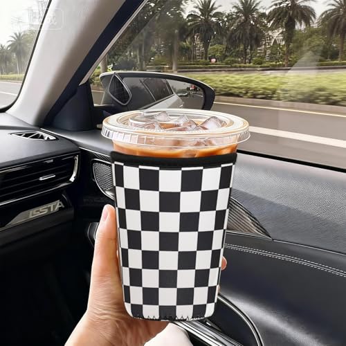 Haevola Reusable Insulated Neoprene Iced Coffee Cup Sleeve Durable Drink Sleeve for Cold Beverages Beverage Holder for Iced Coffee MultiTone Checkers - Image 3