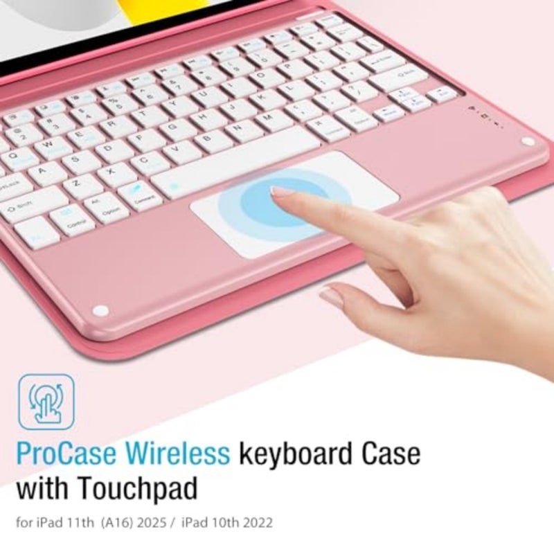 Touchpad Keyboard Case for iPad 11th A16 / 10th Gen, Pink Multi-TrackPad Detachable Wireless Keyboard Folio Cover with Pencil Holder for iPad 11th/10th Generation - Image 3