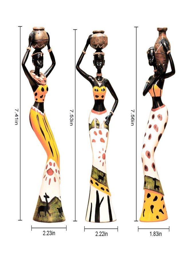 Rayberro 3 Pack African Women Sculpture, 7.5" Exotic Tribal Lady Figurine, Black Statue Home Office Decor, Vintage Collectible Art Crafts Desktop Ornaments Decorations Gift (Yellow) - Image 2
