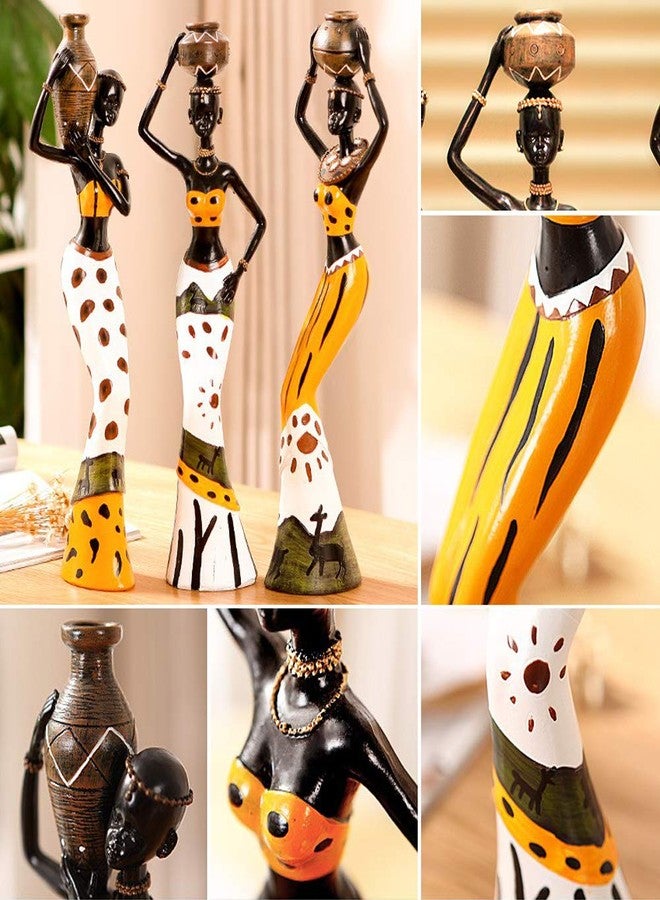 Rayberro 3 Pack African Women Sculpture, 7.5" Exotic Tribal Lady Figurine, Black Statue Home Office Decor, Vintage Collectible Art Crafts Desktop Ornaments Decorations Gift (Yellow) - Image 4