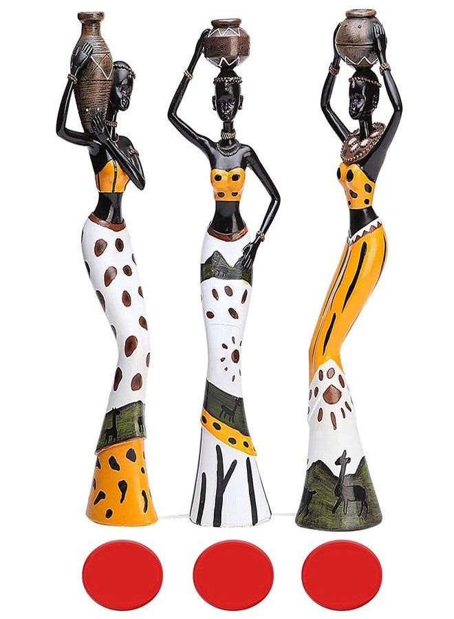 Rayberro 3 Pack African Women Sculpture, 7.5" Exotic Tribal Lady Figurine, Black Statue Home Office Decor, Vintage Collectible Art Crafts Desktop Ornaments Decorations Gift (Yellow) - Image 1