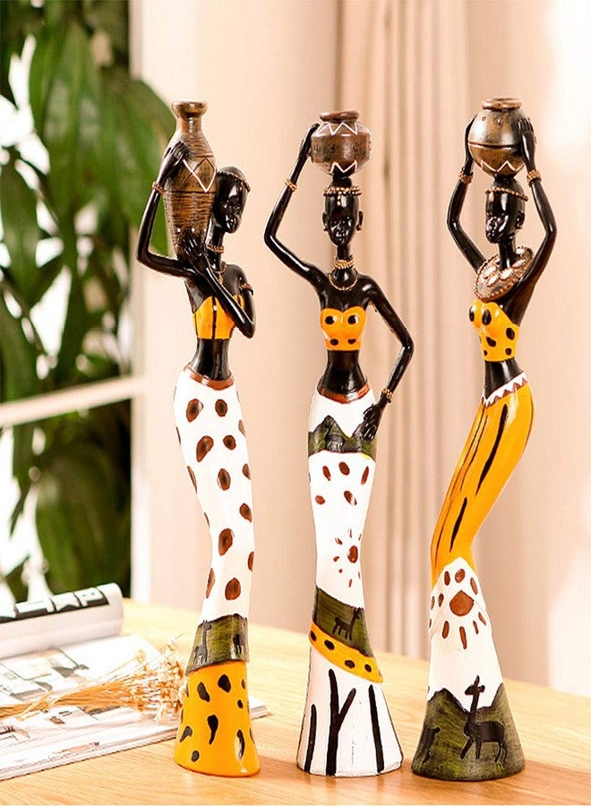 Rayberro 3 Pack African Women Sculpture, 7.5" Exotic Tribal Lady Figurine, Black Statue Home Office Decor, Vintage Collectible Art Crafts Desktop Ornaments Decorations Gift (Yellow) - Image 5