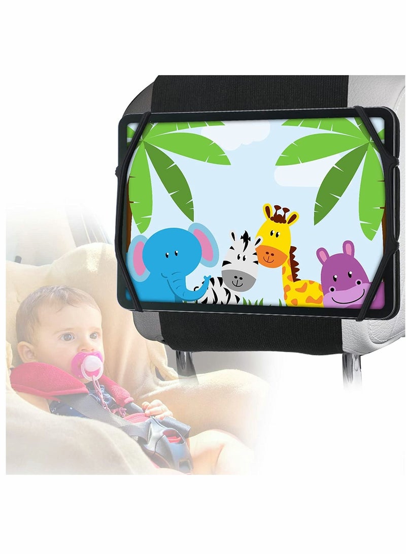 Car Headrest Mount Holder, Car Tablet Holder Back Seat, Anti-Slip and Silicone Strap Holding, Net Universal Tablets Mount, Fits All, for Kids 360 Adjustable Tablets Holder - Image 1