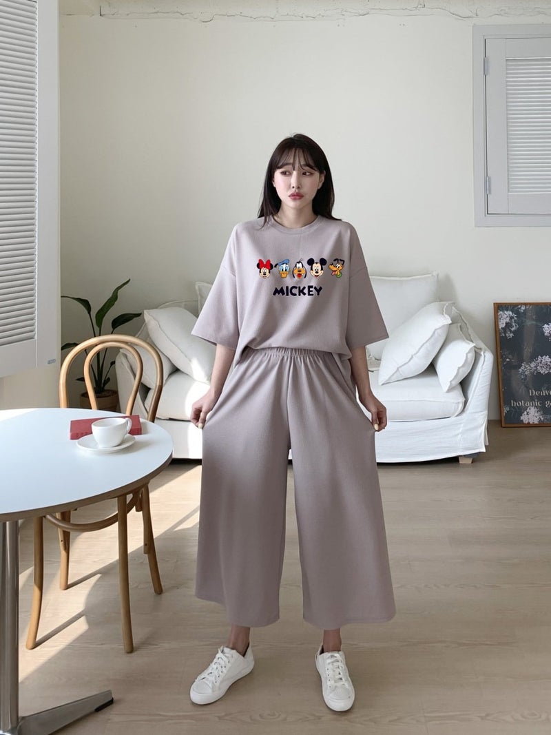 2024 Spring Summer Casual Chic Womens Tee and Wide-Leg Pants Set Blue  - Image 2
