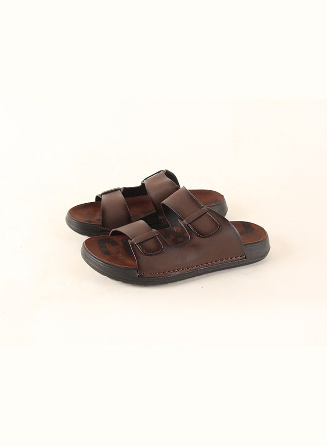 BOTELI Men's 40-45 Large Size Brown Leather Velcro Slide Sandals - Comfort Soft Sole For Casual & Outdoor Use - Image 2