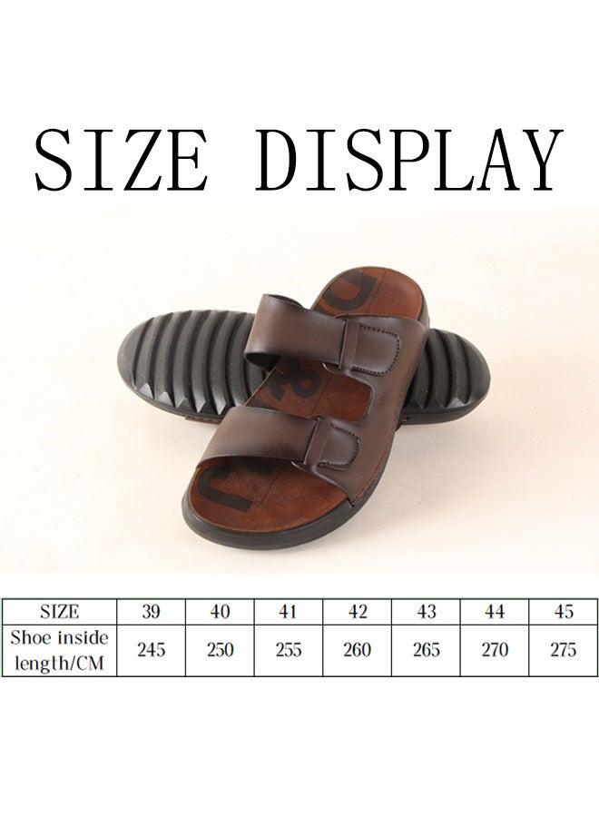 BOTELI Men's 40-45 Large Size Brown Leather Velcro Slide Sandals - Comfort Soft Sole For Casual & Outdoor Use - Image 5