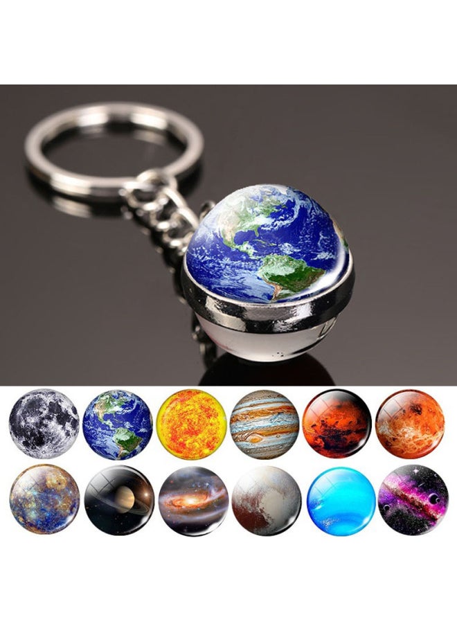 SWEBLE Solar System Planet Keyring Galaxy Nebula Space Keychain Moon Earth Sun Art Picture Double Side Glass Ball Key Chain-Color:D21