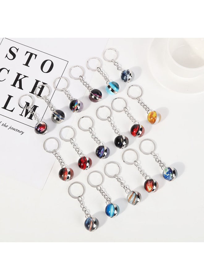 SWEBLE Solar System Planet Keyring Galaxy Nebula Space Keychain Moon Earth Sun Art Picture Double Side Glass Ball Key Chain-Color:D21