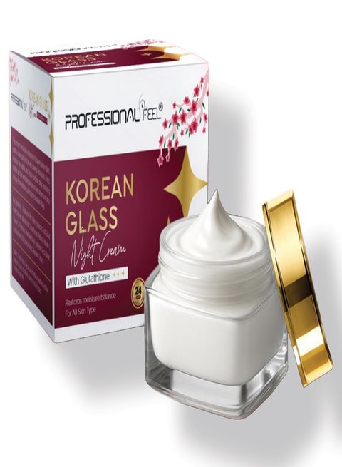 professional feel PROFESSIONAL FEEL Korean Glass Night Crean Glutathione Face Cream for Skin Whitening, Brightening & Anti Ageing, Hydrating and Nourishing Overnight Korean Treatment (15 g) | Best Price KSA