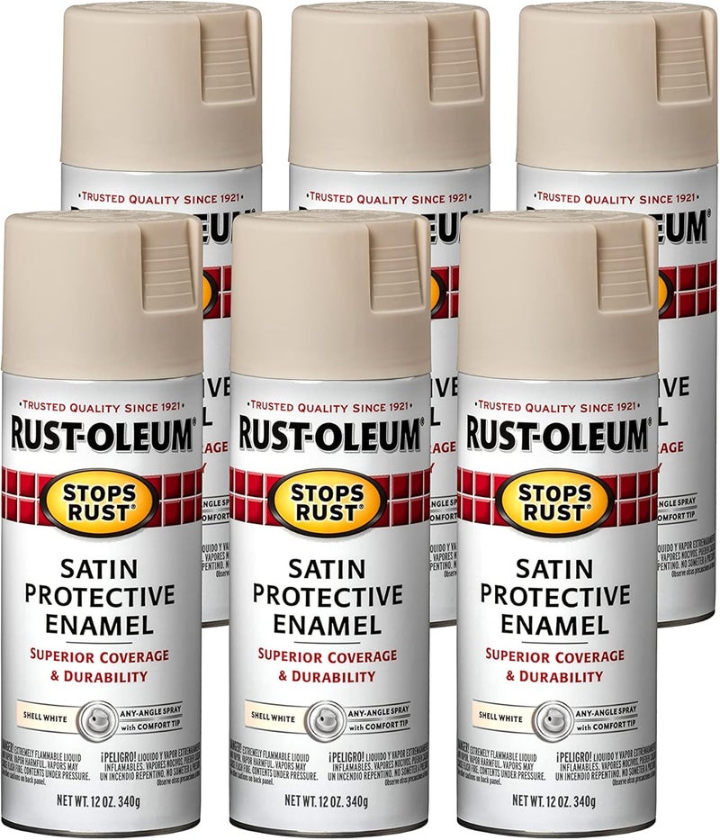 Rust-Oleum 7793830-6PK Stops Rust Spray Paint, 12 oz, Satin Shell White, 6 Pack - Image 1