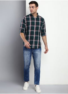 Dennis Lingo قميص رجالي كاجوال من القطن بقصّة Slim Fit باللون الأخضر الزجاجي  - Image 3