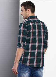 Dennis Lingo قميص رجالي كاجوال من القطن بقصّة Slim Fit باللون الأخضر الزجاجي  - Image 5