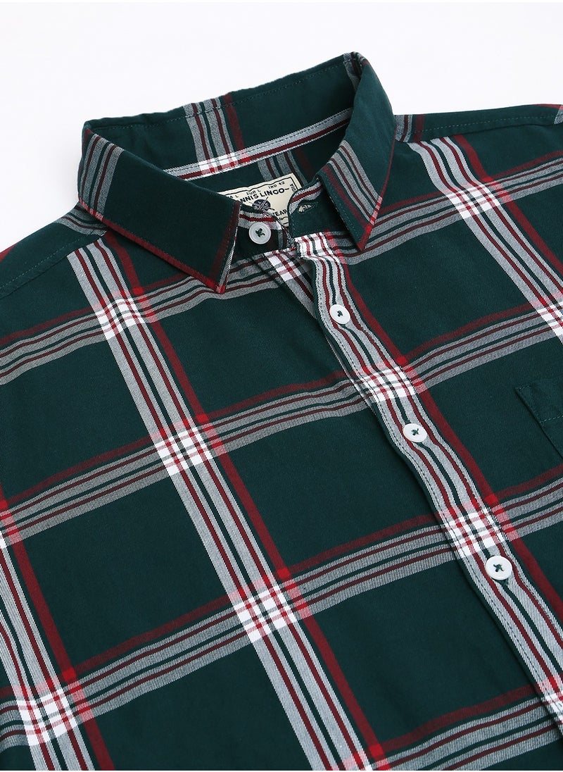 Dennis Lingo Slim Fit B-Green Men's Checkered Shirt, Spread Collar, Full Sleeves, Cotton,  - Image 2