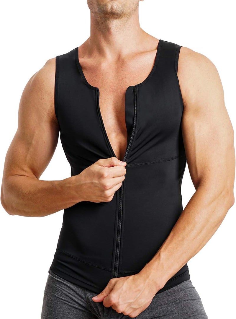MOLUTAN Mens Compression Shirt Belly Slimming Body Shaper Vest Sleeveless Zipper Undershirt Tank Top Shapewear for Stomach - Image 1