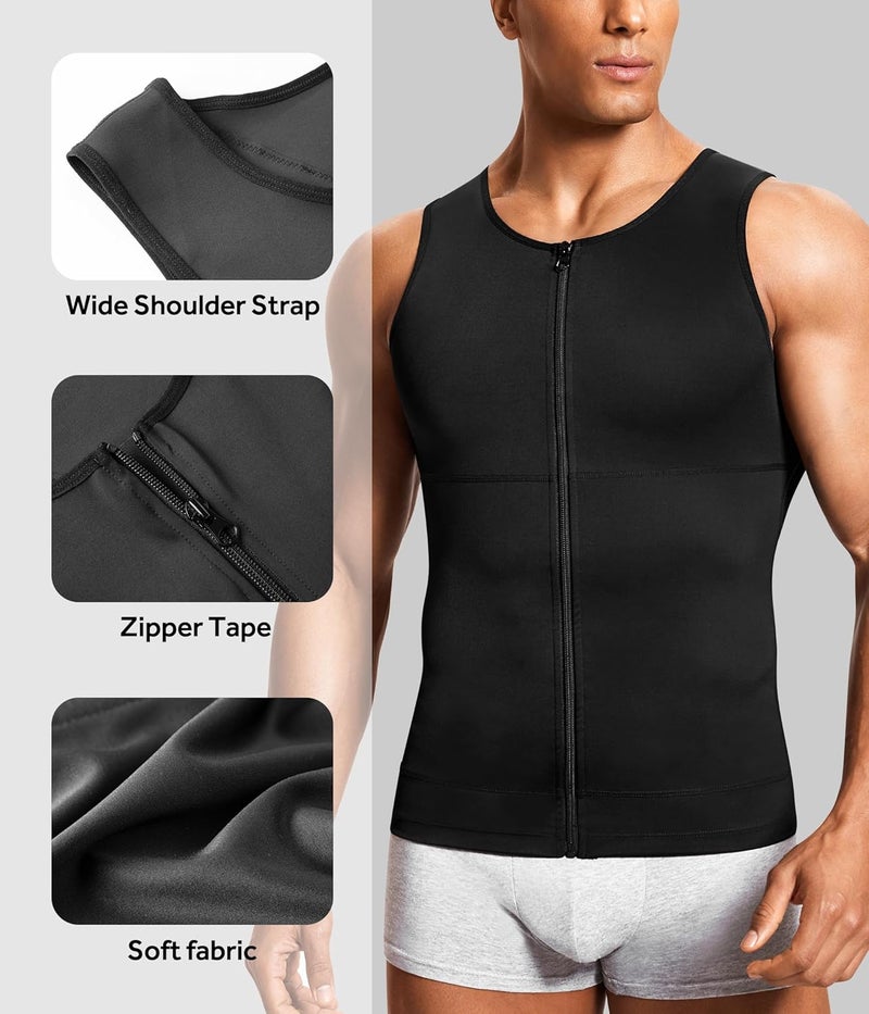 MOLUTAN Mens Compression Shirt Belly Slimming Body Shaper Vest Sleeveless Zipper Undershirt Tank Top Shapewear for Stomach - Image 3