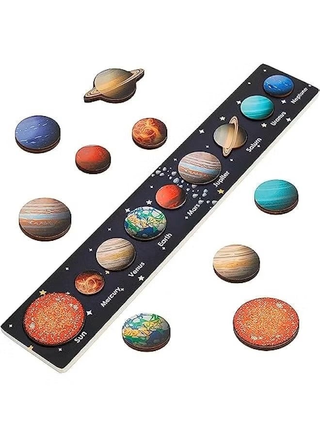 Movable Solar System Puzzle for Kids 3-6, Wooden Space Toys for Kids, Planets for Kids Preschool Learning Activities, Gift for Boys, Girls (Solar System) - Image 1