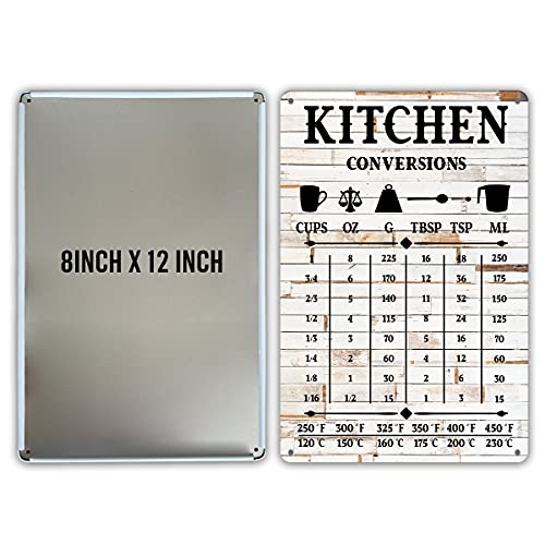 QIONGQI Funny Kitchen Quote Metal Tin Sign Wall Decor, Farmhouse Rustic Kitchen Conversions Sign for Home Decor Gifts(Wooden Style) - Image 2