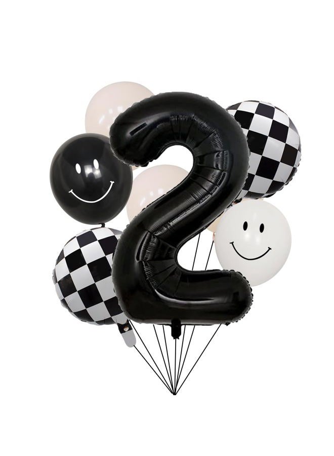 100% LIKED Two Cool Balloon Set, 40” Black Two|Black & White Smiley Face Latex |Checkered Foil for Two Cool Birthday Decorations, Smiley Face Party Deco, Baby Shower,2nd Birthday Party Supplies - Image 1
