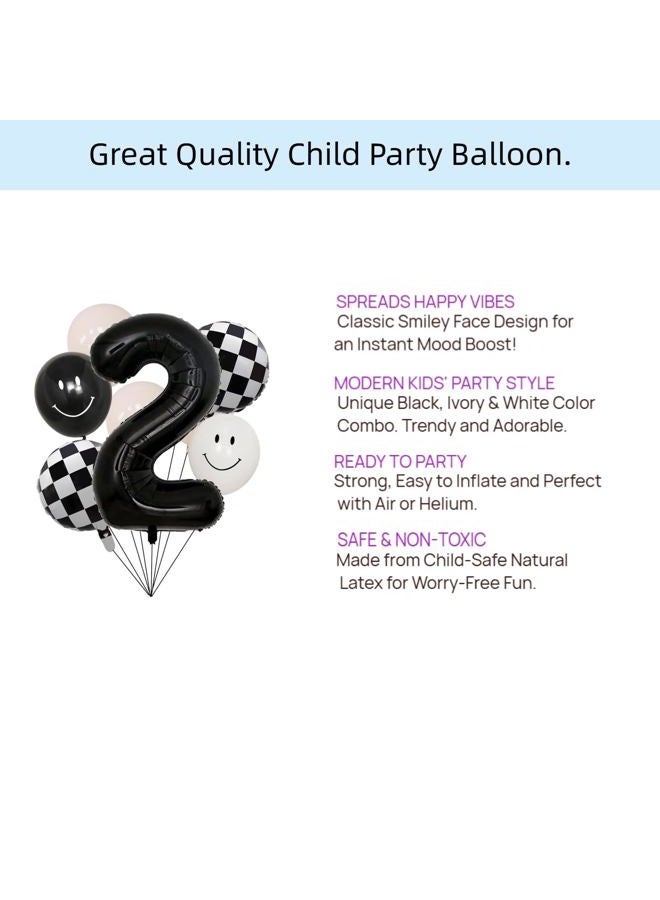 100% LIKED Two Cool Balloon Set, 40” Black Two|Black & White Smiley Face Latex |Checkered Foil for Two Cool Birthday Decorations, Smiley Face Party Deco, Baby Shower,2nd Birthday Party Supplies - Image 5