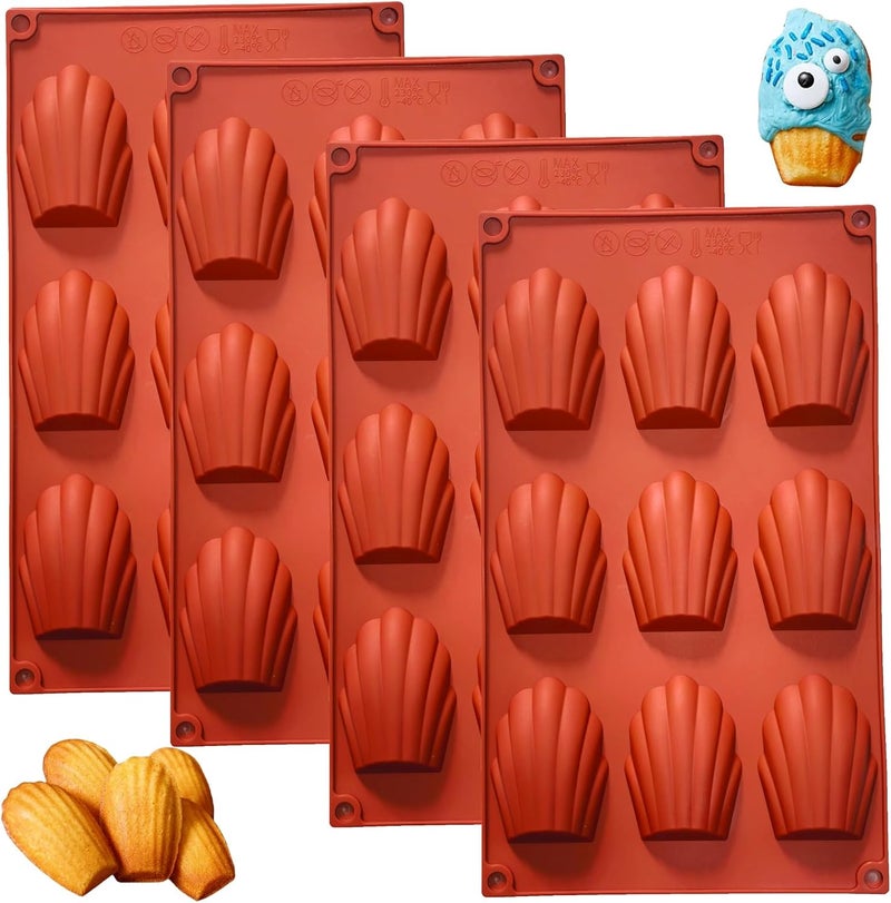 Apiocmy Madeleine Pans for Baking, 4Pcs 9-Cavity Non-stick Silicone Madeleine Cookies Trays for Baking, Shell Shape Madeleine Mold Cake Pans - Image 1