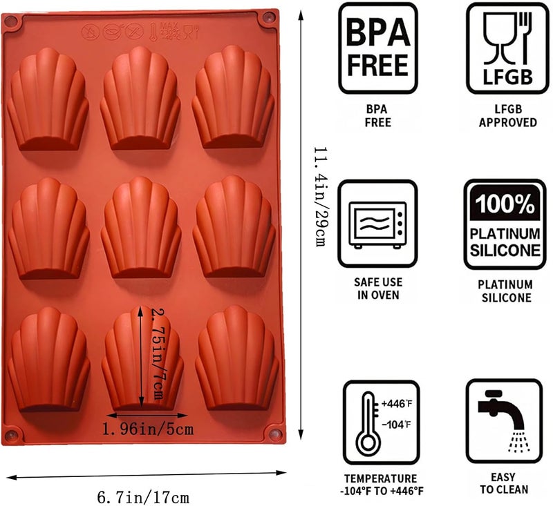 Apiocmy Madeleine Pans for Baking, 4Pcs 9-Cavity Non-stick Silicone Madeleine Cookies Trays for Baking, Shell Shape Madeleine Mold Cake Pans - Image 2