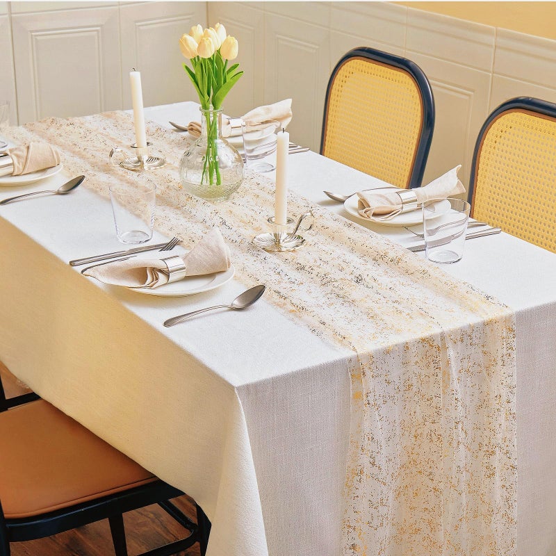YLUSUJAKX 6 Packs Gold Table Runners 10 Ft, Sheer Cheese Cloth Tulle Birthday Decorations, Gold Foil Sequin Table Decoration Centerpiece for Party Birthday Wedding Anniversary Christmas - Image 2