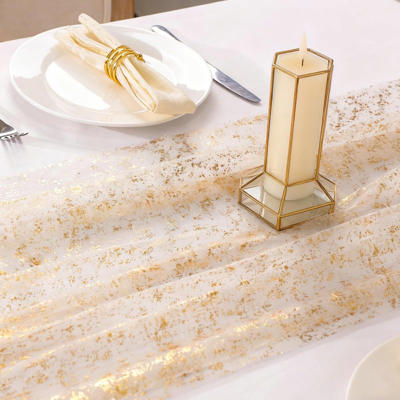 YLUSUJAKX 6 Packs Gold Table Runners 10 Ft, Sheer Cheese Cloth Tulle Birthday Decorations, Gold Foil Sequin Table Decoration Centerpiece for Party Birthday Wedding Anniversary Christmas - Image 4