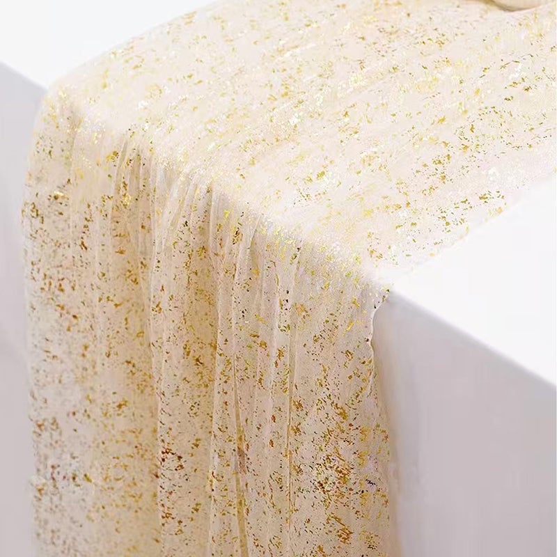 YLUSUJAKX 6 Packs Gold Table Runners 10 Ft, Sheer Cheese Cloth Tulle Birthday Decorations, Gold Foil Sequin Table Decoration Centerpiece for Party Birthday Wedding Anniversary Christmas - Image 1