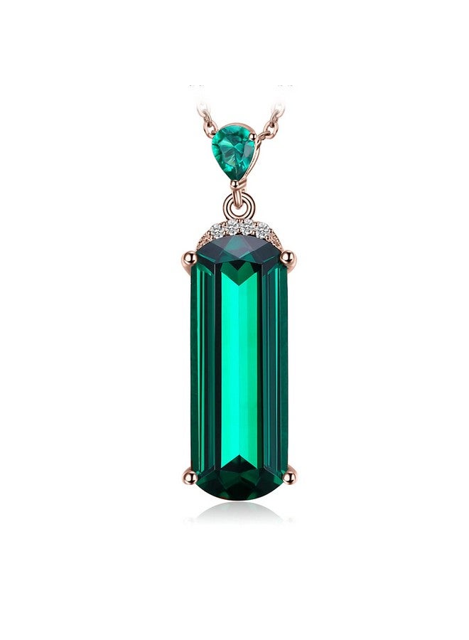 JewelryPalace 4.4Ct Fancy Cut Simulated Green Nano Emerald Pendant Necklace For Women, 925 Sterling Silver Rose Gold Plated Necklace, Fashion Anniversary Gemstone Jewelry For Women 18 Inches Chain - Image 1