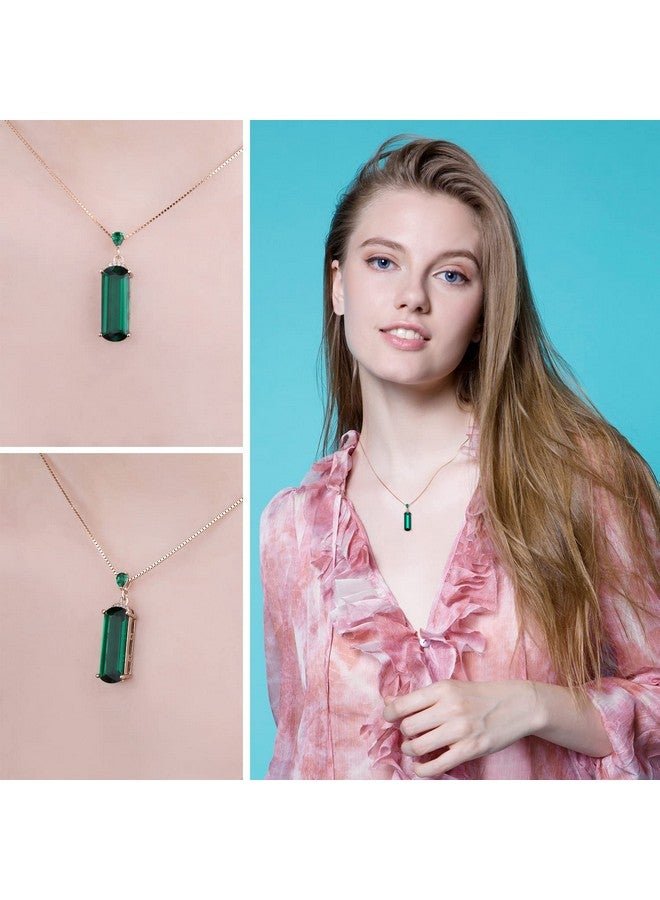 JewelryPalace 4.4Ct Fancy Cut Simulated Green Nano Emerald Pendant Necklace For Women, 925 Sterling Silver Rose Gold Plated Necklace, Fashion Anniversary Gemstone Jewelry For Women 18 Inches Chain - Image 4