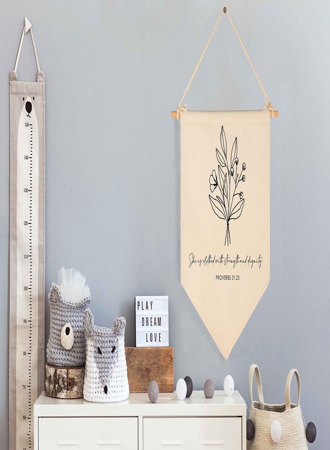 FYSIA Botanical Wall Art - Canvas Pennant Flag Banner - Proverbs 31:25 - Wall Decor for Nursery, Bedroom, Playroom - Lightweight, Unframed, Indoor - Image 2
