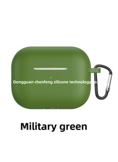 For Airpods Pro Bluetooth Headset Protective Case Apple 3 Generation Earphone Case Thickened Silicone Case Flat Bottom One-Piece-Color:Army Green Earphone Shell Hook Pearlescent Bag Packaging-Applic