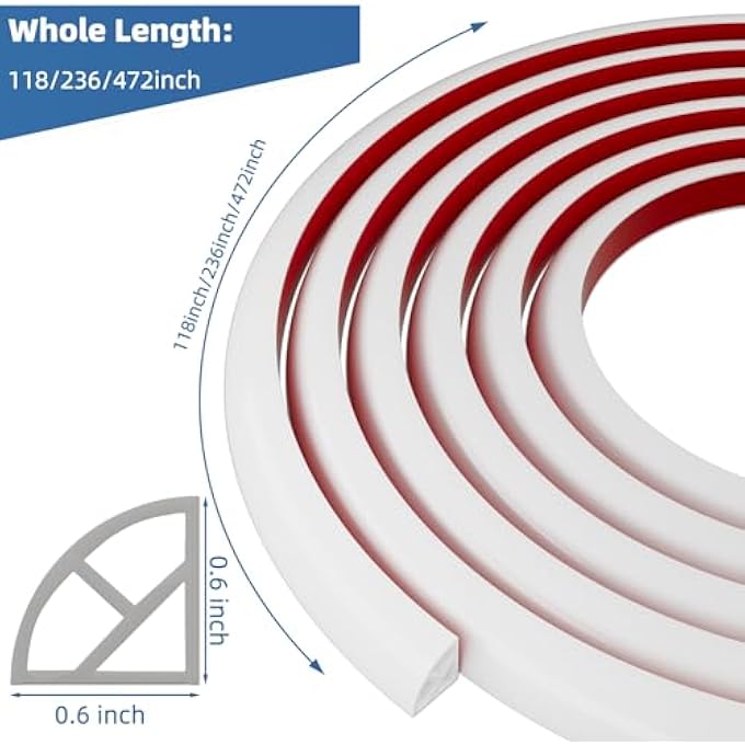 FLEXIBLE TRIM, SOFT SILICONE, 236" L X 0.6" W X 0.6" H, WHITE, PEEL & STICK, BENDABLE MOLDING TRIM FOR FLOORS, WALLS, CABINETS, BATHTUBS & MORE - Image 3