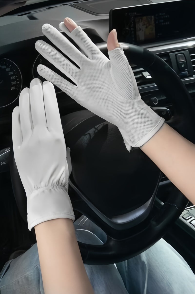 Women Summer UPF 50+ UV Sun Protection Gloves 2 Fingers Flip Mesh Cooling Breathable Touchscreen Anti Slip Mittens, Light Gray