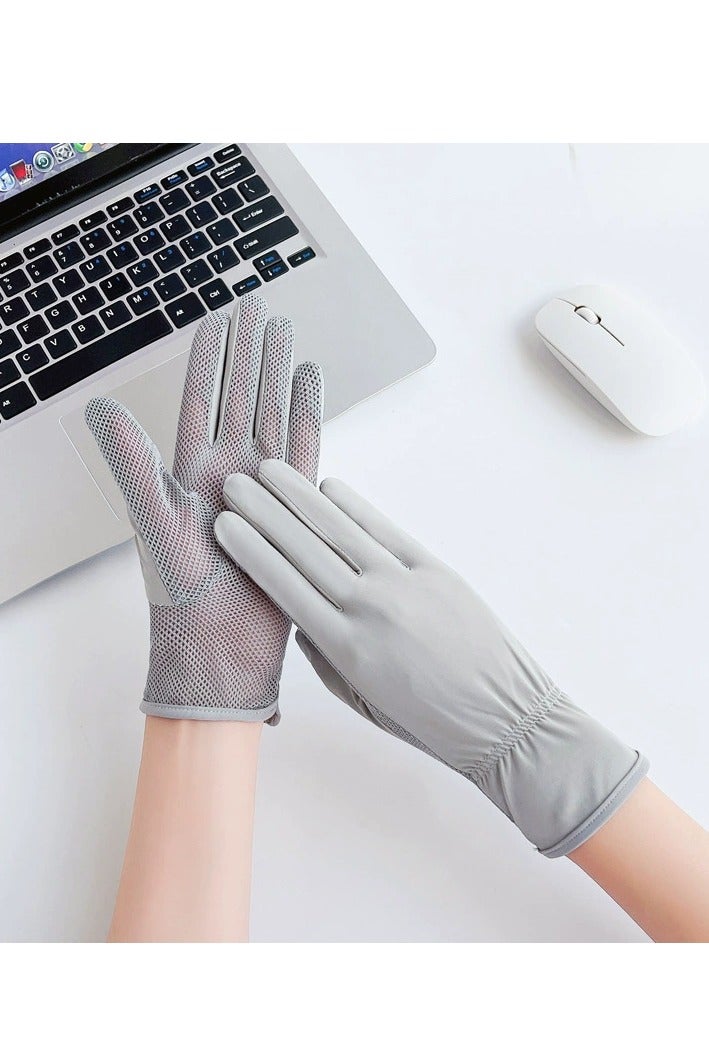 Women Summer UPF 50+ UV Sun Protection Gloves 2 Fingers Flip Mesh Cooling Breathable Touchscreen Anti Slip Mittens, Light Gray