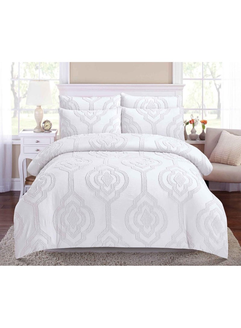 Comfy COMFY 6 PC KING SIZE COTTON PREMIUM EMBROIDERED COMFORTER SET WHITE 