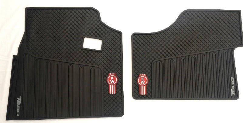 Kenworth OEM T880 Black Rubber Floor Mats w/Red Logo Fits 2014-2020 - All-Weather/Terrain - Image 3