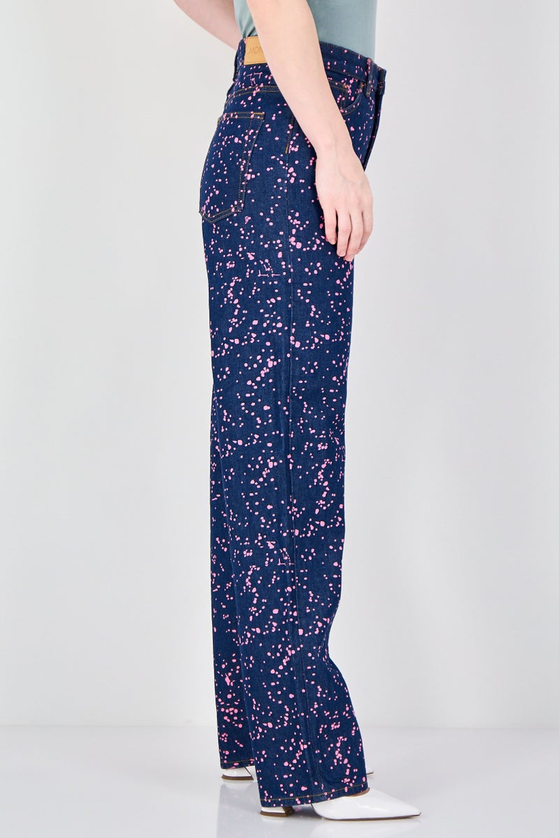 MONKI Women Straight Leg Fit Splatter Paint Non Stretchable Jeans, Blue - Image 4