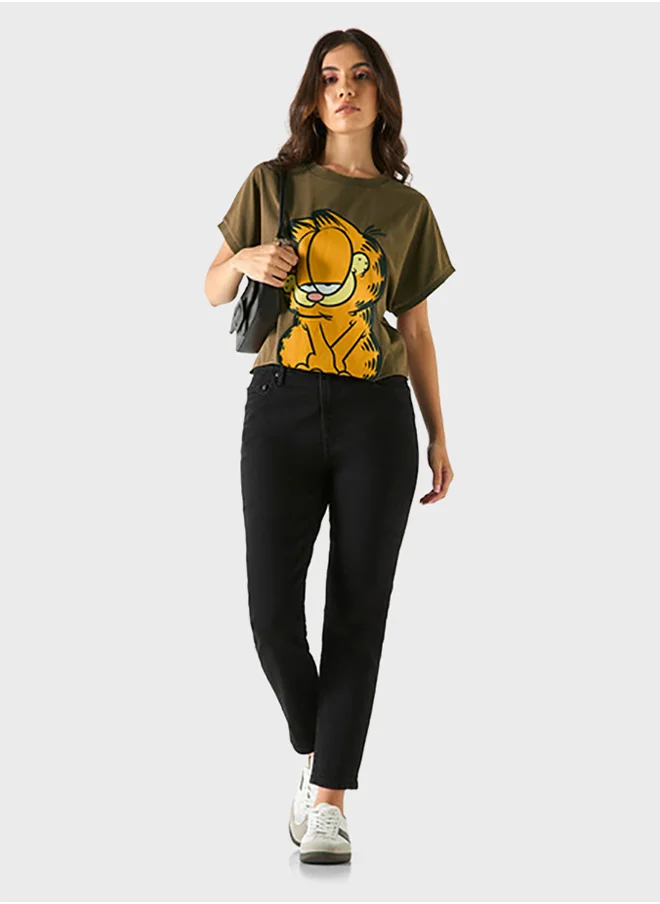 SP Characters Garfield Print Crew Neck T-Shirt