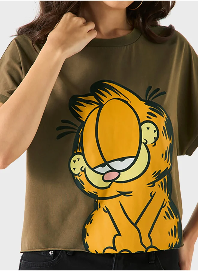 SP Characters Garfield Print Crew Neck T-Shirt