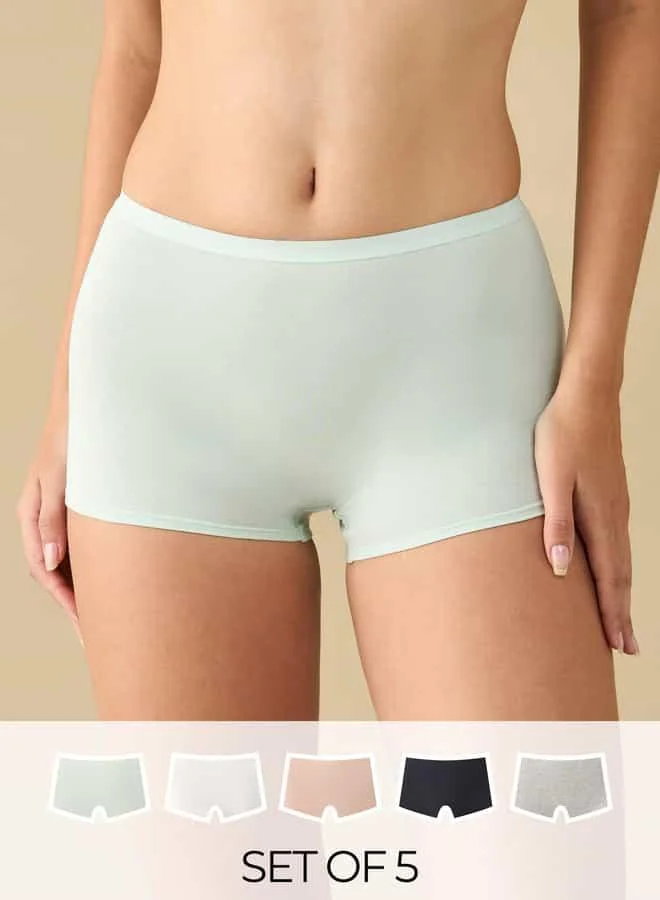Splash FAV Set of 5 - Plain Boyshorts with Elasticated Waistband
