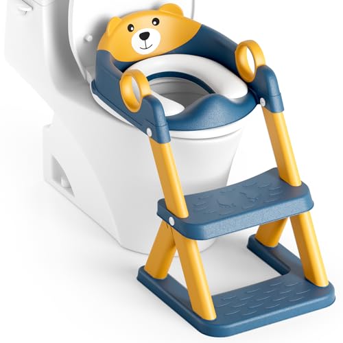 Rabb 1st® Potty Training Seat, Toddler Toilet Seat for Kids Boys Girls, 2 in1 Potty Training Toilet with Step Stool, 6 Adjustable Height, Splash Guard, Stable Triangular Anti-Slip Design - Image 1